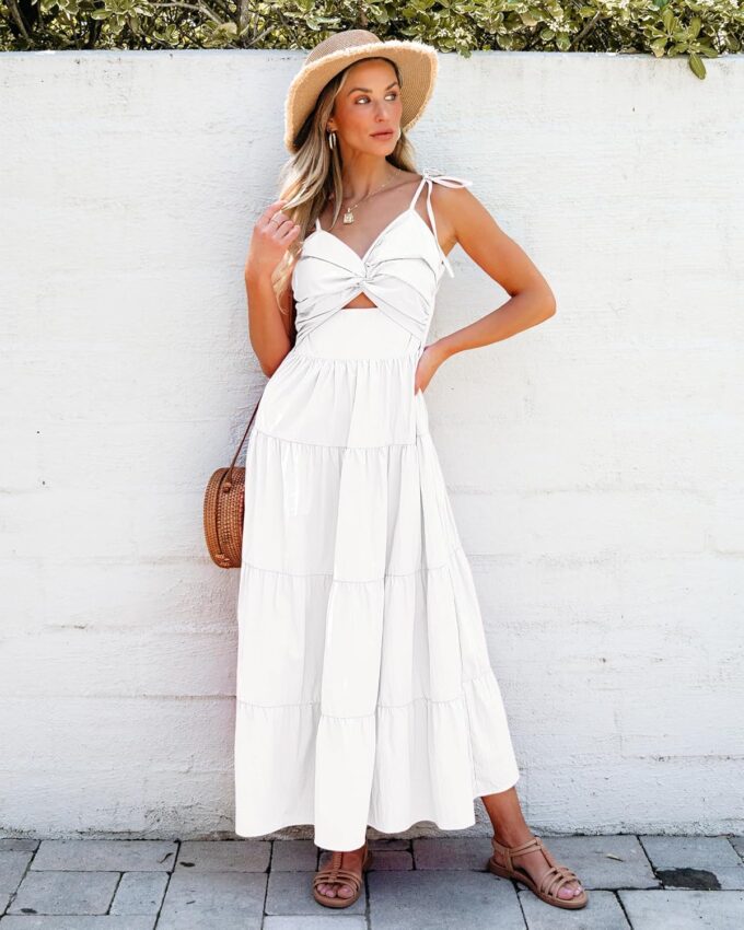 luvamia Long Flowy Dresses for Women Tiered Cut Out Midi Dress Self Tied Spaghetti Strap Summer Vacation Dinner Outfit – Bild 7