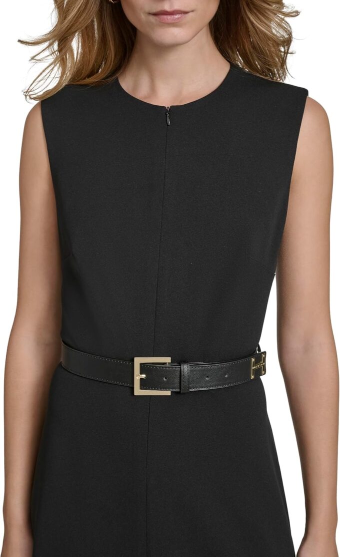 Halston Damen Sleeveless Zipper Neck Detail Knee Length Dress Kleid, Schwarz, 38 – Bild 5