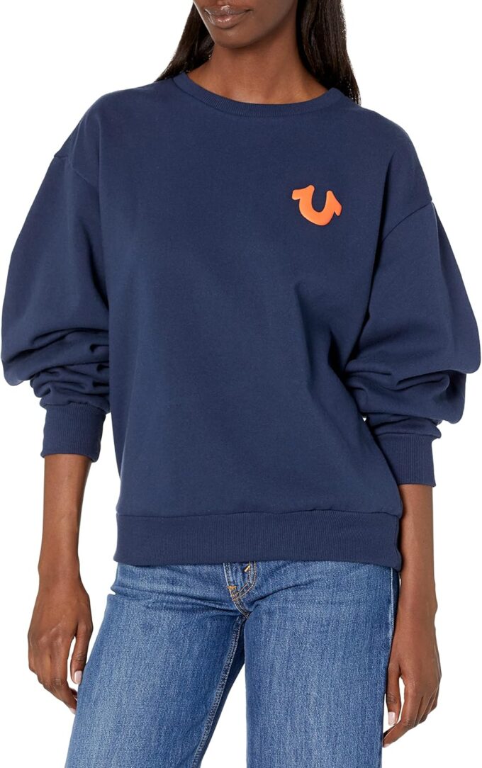 True Religion Damen Untersetzer Boyfriend Crew Kapuzenpullover