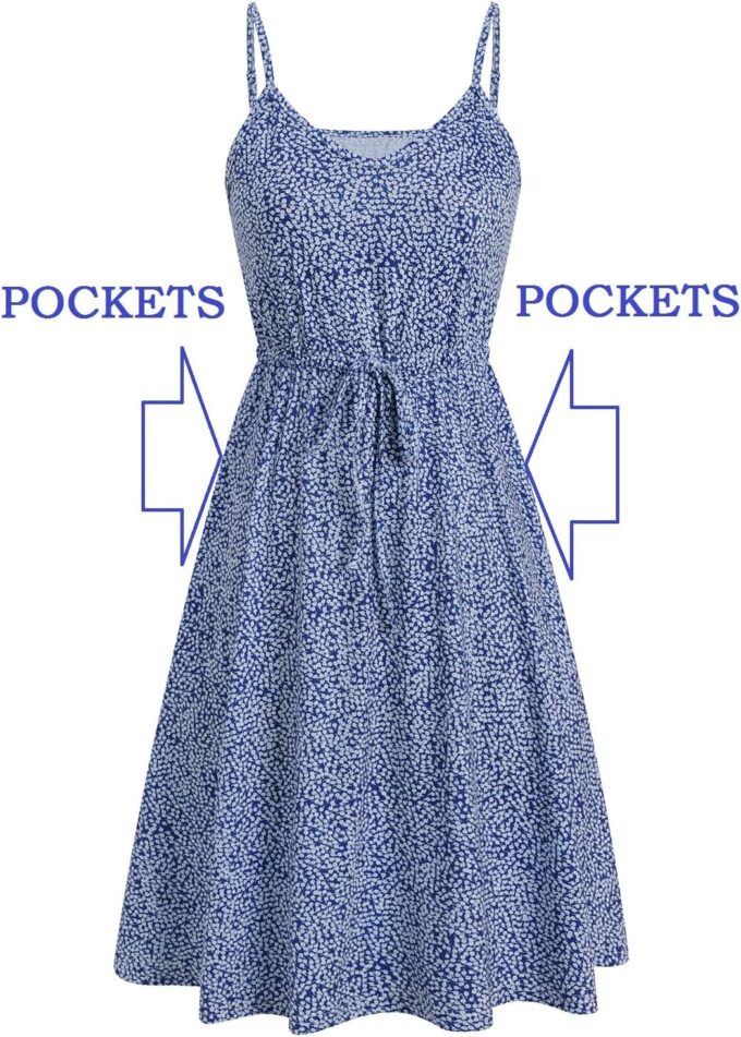Women's Casual Summer Dress Beach Sleeveless Spaghetti Strap Adjustable Waist A Line Sun Dresses with Pockets 826 – Bild 7