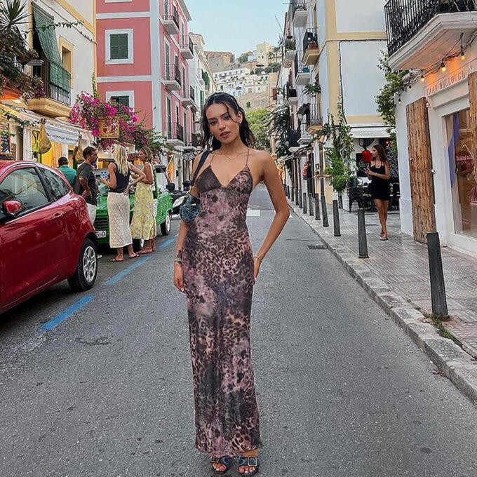 Women’s Butterfly Dress Sexy V Neck Backless Sleeveless Bodycon Maxi Dresses – Bild 3