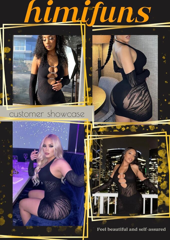Women Sexy See Through Mesh Bodycon Dress Zebra Print Hollow Out Club Mini Dress – Bild 4