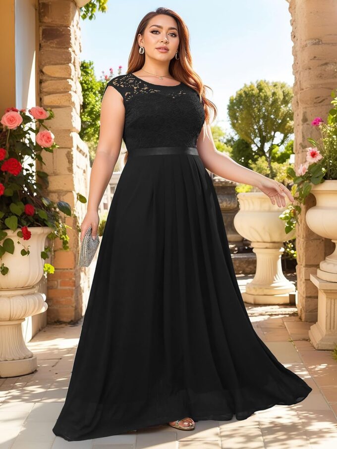 Miusol Women's Plus Size Sleeveless Scoop Neck Floral Lace Bridesmaid Evening Party Maxi Dress – Bild 3