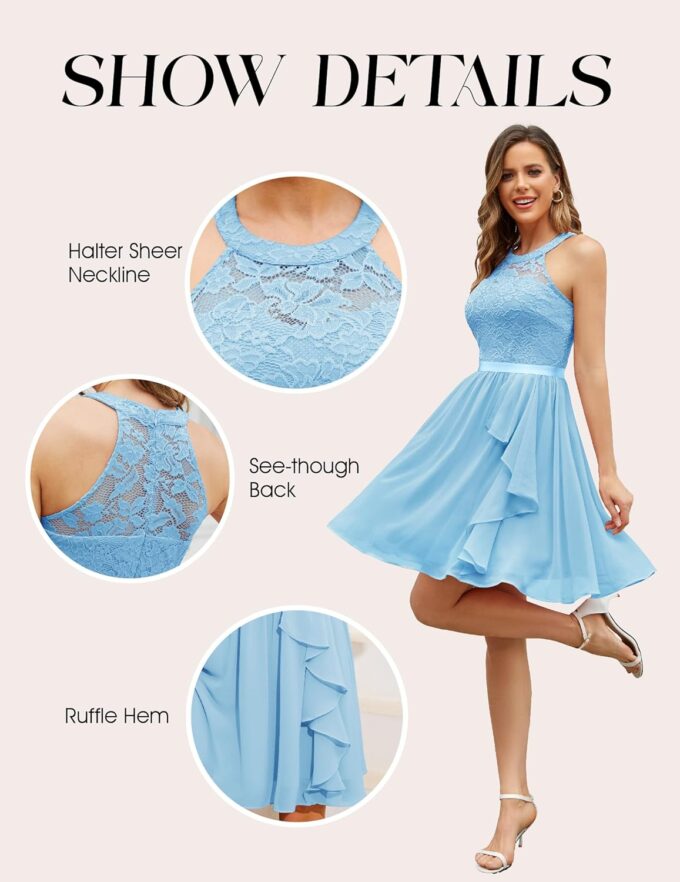 Wedtrend Women's Bridesmaid Dresses, Halter Sleeveless Cocktail Dress Ruffle A Line Short Prom Dress 2025 – Bild 5
