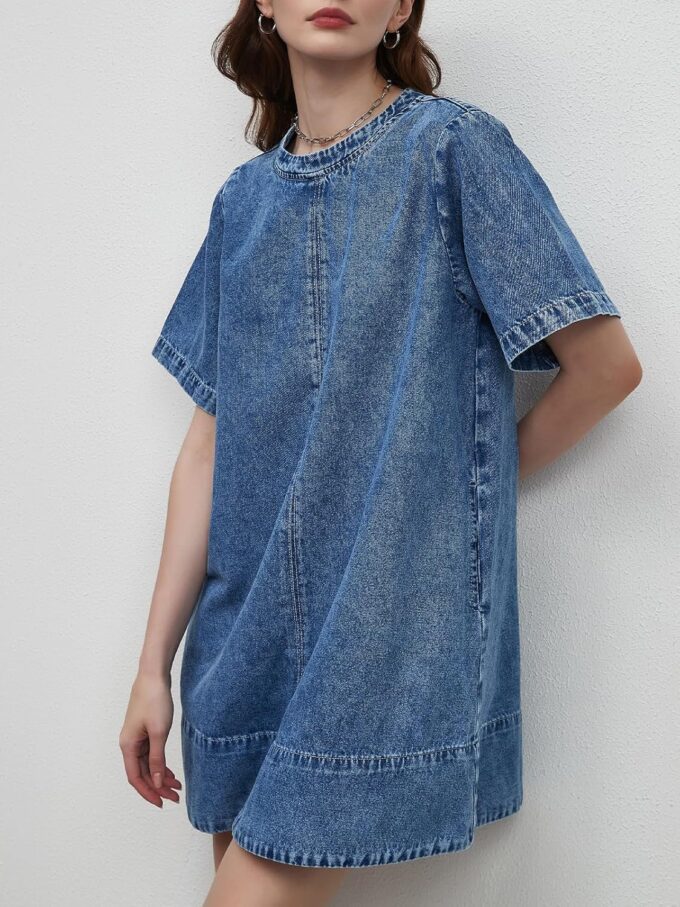 LifeShe Denim Dress for Women Summer Casual Short Sleeve Chambray Mini Jean Dresses with Pockets – Bild 4