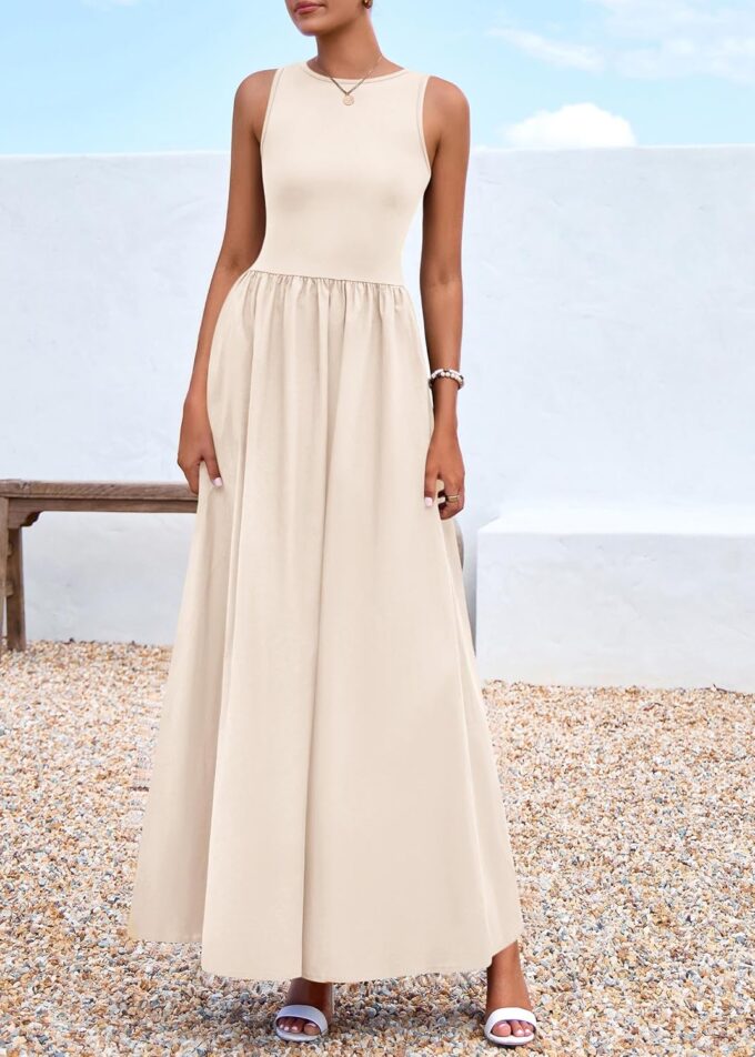 KIRUNDO Sleeveless Maxi Dresses for Women 2025 Spring Summer Mixed Fabric Pocketed Elegant Wedding Guest Flowy Tank Dress – Bild 5