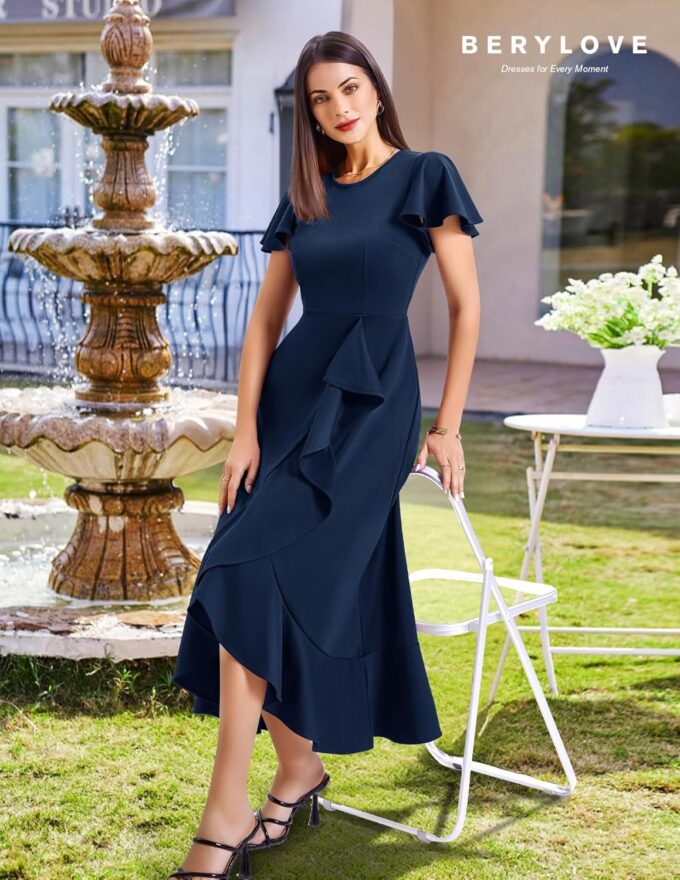 BeryLove Women Formal Party Dress Flutter Short Sleeve Wedding Cocktail Long Evening Dress – Bild 4