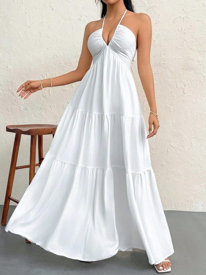 Narecte Women's Maxi Summer Dresses Halter V Neck Beach Dresses for Women A-Line Casual Dress for Vacation – Bild 5