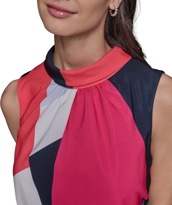 KARL LAGERFELD Women's Sleeveless Mock Neck Flowy Midi Dress – Bild 5