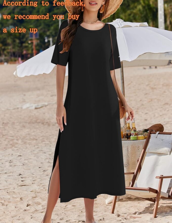 Zeagoo Women Floral Summer Dress Casual Beach Dress Printed T Shirt Dress Split Long Dress Travel 2025 Vacation Dress – Bild 2
