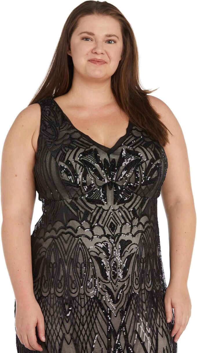 R&M Richards Long Beaded Dress W/Contrast Lining, V-Neckline & Godet Skirt – Bild 5