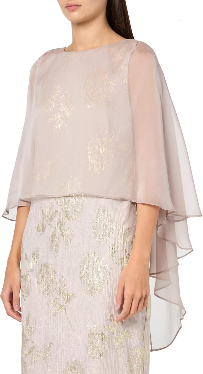 S.L. Fashions Women's Short Foil Detail Cocktail Dress with High-Low Overlay Cape – Bild 3