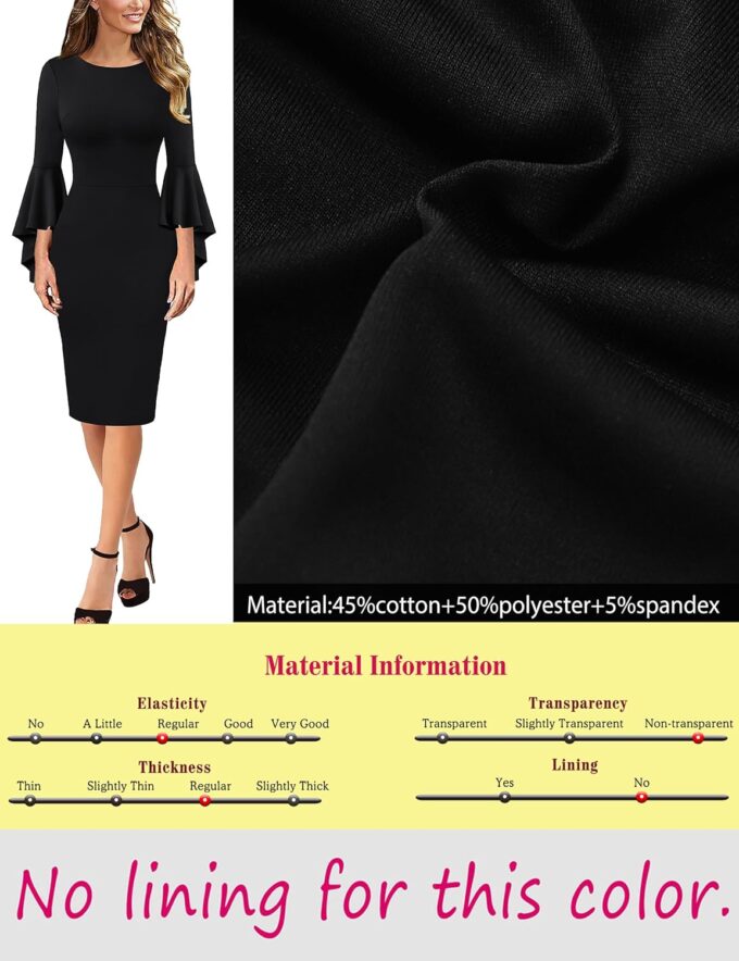 VFSHOW Damen-Bleistiftkleid mit Rüschen, Glockenärmel, Business, Cocktailparty, figurbetontes Bleistiftkleid – Bild 7