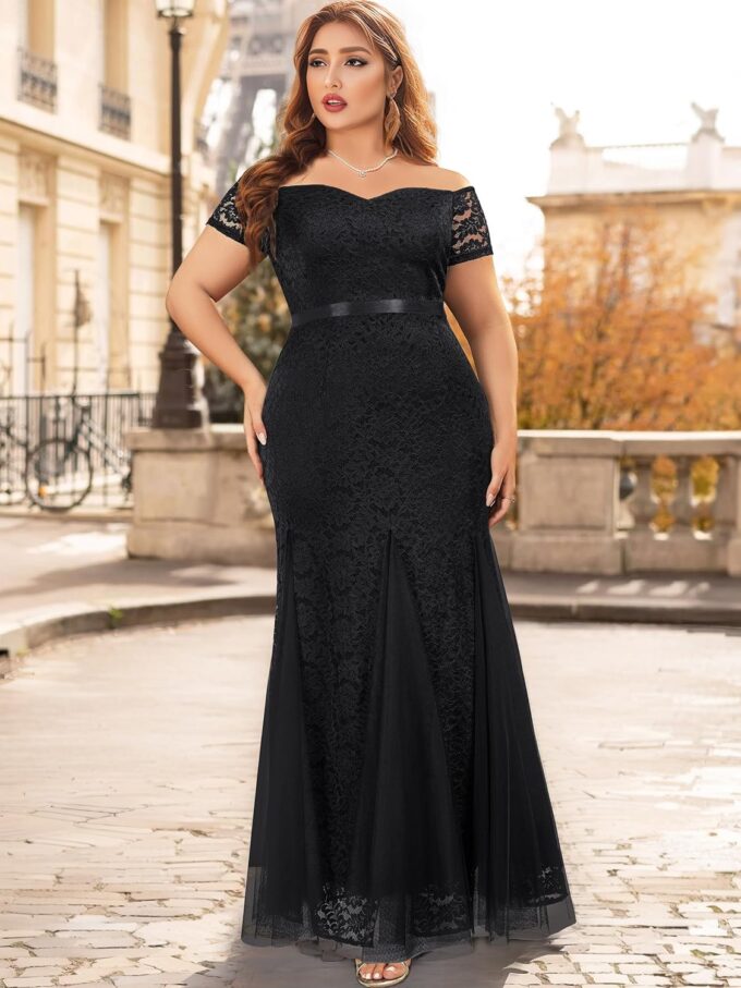 Miusol Women's Plus Size Formal Off Shoulder Vintage Floral Lace Mermaid Maxi Evening Party Dress – Bild 4