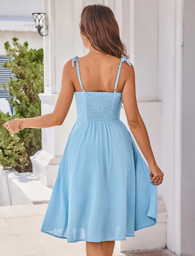 Belle Poque Women 2025 Summer Sundress Spaghetti Strap Swiss Dots A-line Midi Dresses with Pockets – Bild 4