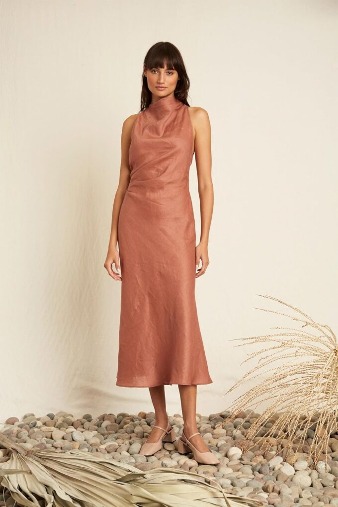 Elegant High Neck Sleeveless Midi Length Mermaid Cocktail Dresses for Women with Criss Cross Back – Bild 6