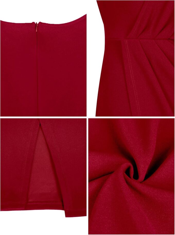 Missufe Women's V Neck Ruffle Flutter Sleeve Ruched Bodycon Wrap Party Slit Cocktail Midi Dress – Bild 6
