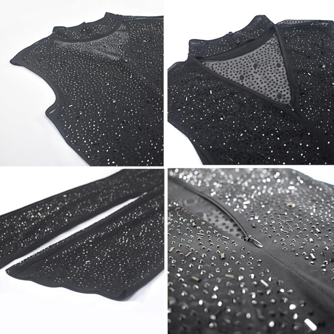 Women Sexy Elegant Sparkly Rhinestone Bodycon Jumpsuit Wide Leg Mesh See Through Party Club Night Outfit – Bild 6