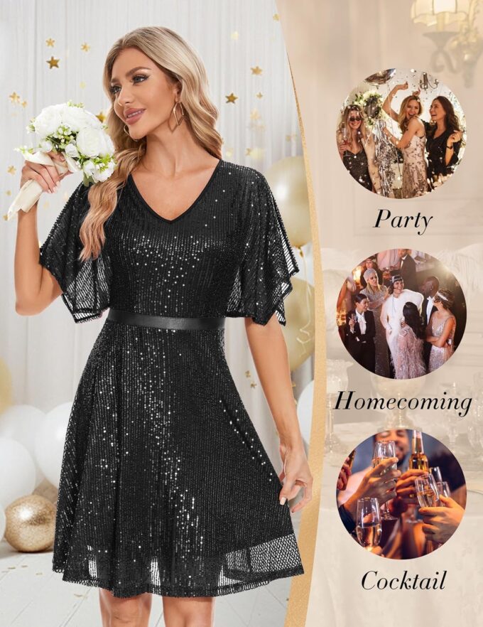 Wedtrend Women's Sparkly Sequin Dress Bat Sleeves Cocktail Dress Glitter Club Dress – Bild 6