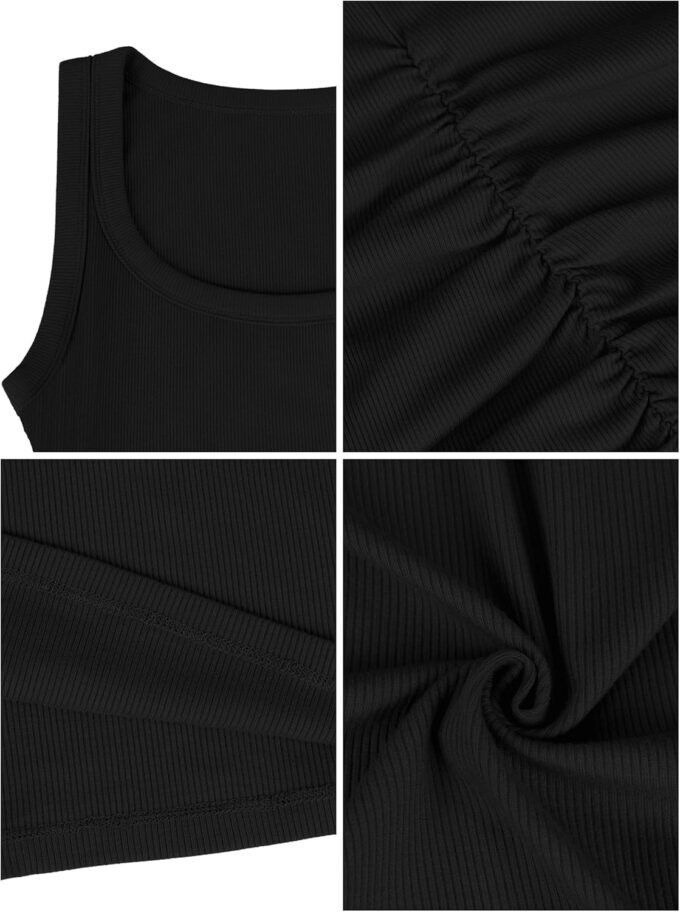 Missufe Women's 2025 Summer Tank Dress Square Neck Sleeveless Casual Ruched Bodycon Knee Length Dresses – Bild 6