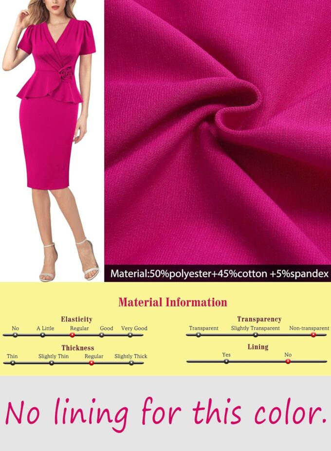 VFSHOW Damen-Bleistiftkleid 2024, Business, Arbeit, Büro, 3D-Blume, plissiert, Puffärmel, V-Ausschnitt, schmal, figurbetontes Bleistiftkleid – Bild 7
