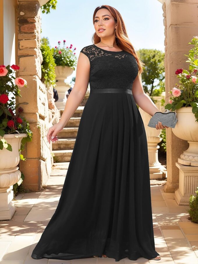 Miusol Women's Plus Size Sleeveless Scoop Neck Floral Lace Bridesmaid Evening Party Maxi Dress – Bild 4