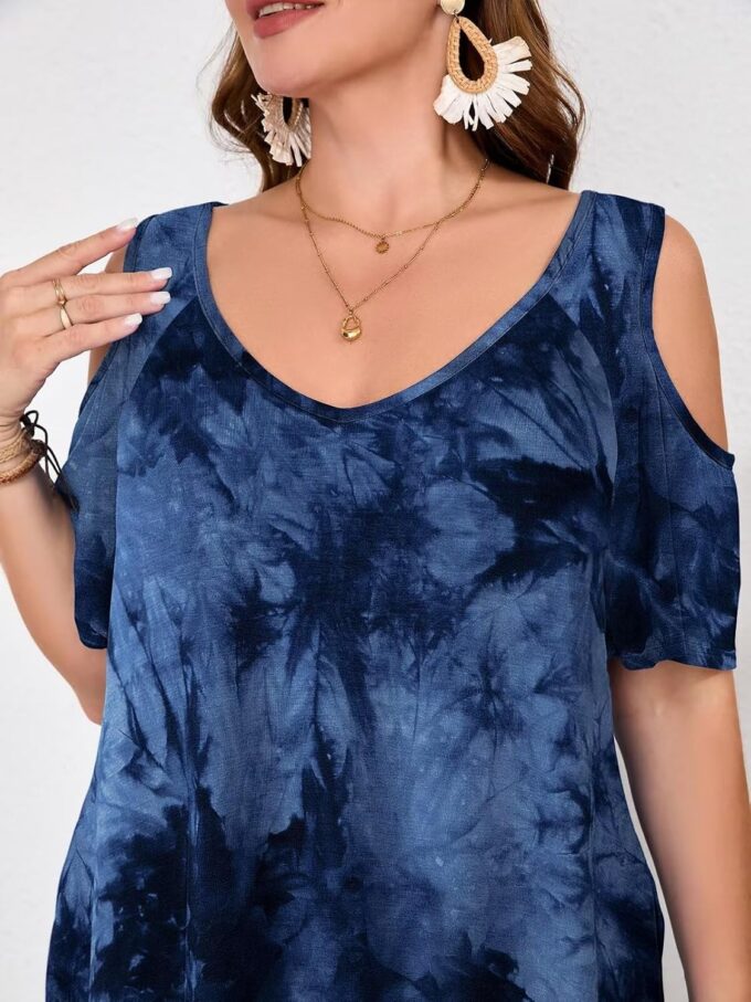 LARACE Plus Size Women Dress for Summer, Midi Women's Sundress, Casual V-Neck Short Sleeve Flowy T-Shirt Dresses with Pockets – Bild 7