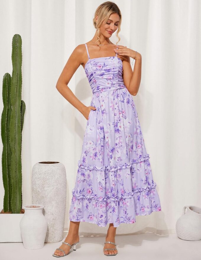 GRACE KARIN 2025 Women's Summer Floral Maxi Dress Casual Sleeveless Ruffle Tiered Wedding Guest Flowy Dresses with Pockets – Bild 2