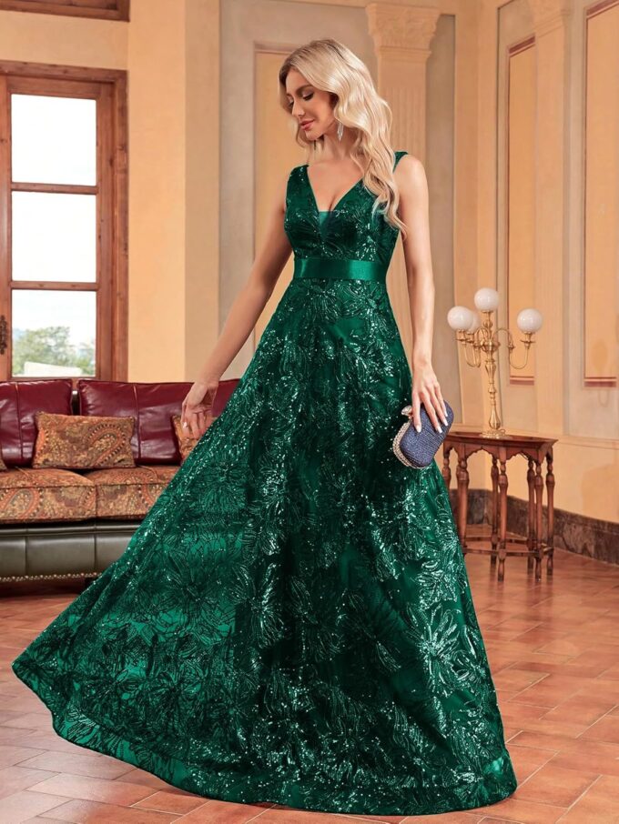 Sleeveless Glitter Sequined Womens Long Formal Gown Aline Prom Dress for Anchorwoman Floor Length Evening Dress – Bild 3