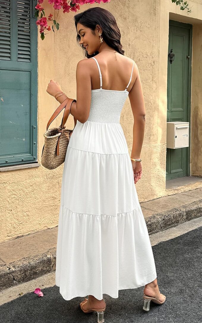 ECOWISH Women's Summer Strapless Maxi Dress 2025 Off Shoulder Hollow Out Smocked A Line Tube Tiered Long Dresses – Bild 7