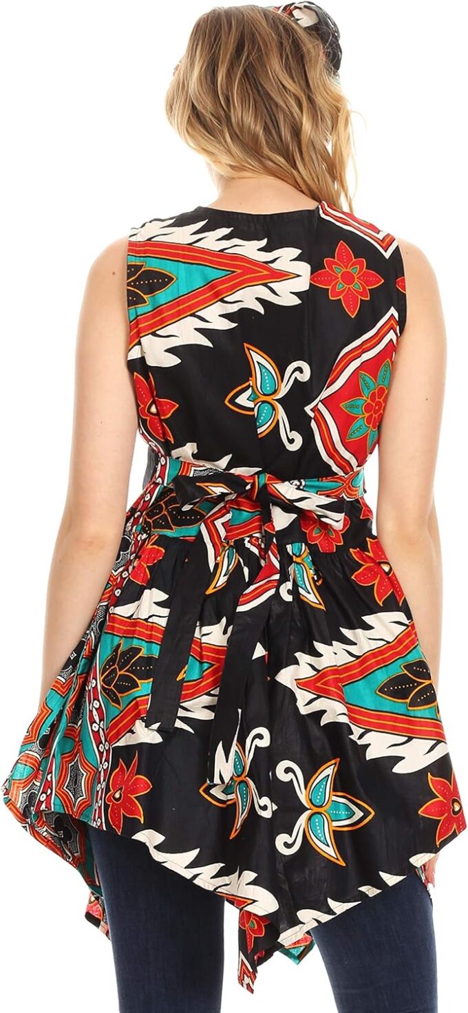 Sakkas Vale Womens African Ankara Sleeveless Short Cocktail Wrap Dress with Pocket – Bild 2