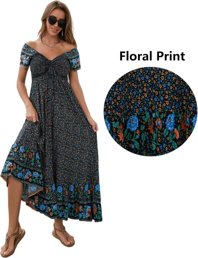Women's Summer Floral Maxi Dress Casual Short Sleeve Flowy Boho Beach Party Long Dress – Bild 2