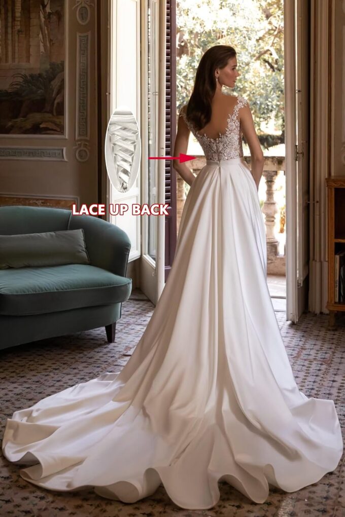 Mermaid Wedding Dresses for Bride 2025 Satin V Neck Lace Appliques Bridal Gowns with Train – Bild 5