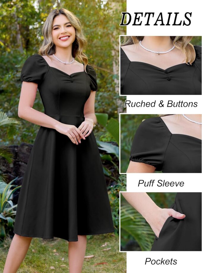 Wedtrend Women's 1940s Dress with Sleeve Midi Vintage Dress Swing Cocktail Dress Retro Cottagecore Dress – Bild 3