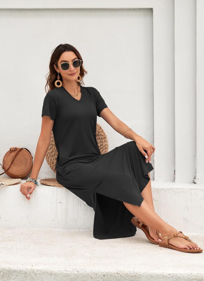 MISFAY Women Summer Midi Dresses Casual Loose Short Sleeve Dress Split Maxi Beach Sundress Travel Vacation Dress with Pockets – Bild 4