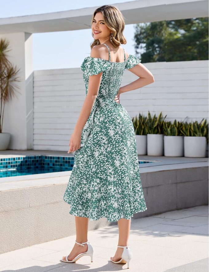 Aupuls Women Off Shoulder Summer Floral Dress 2025 Casual Beach Vacation Midi Dresses – Bild 4