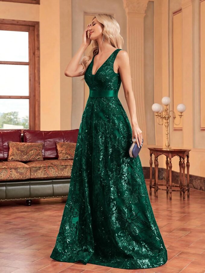 Sleeveless Glitter Sequined Womens Long Formal Gown Aline Prom Dress for Anchorwoman Floor Length Evening Dress – Bild 6