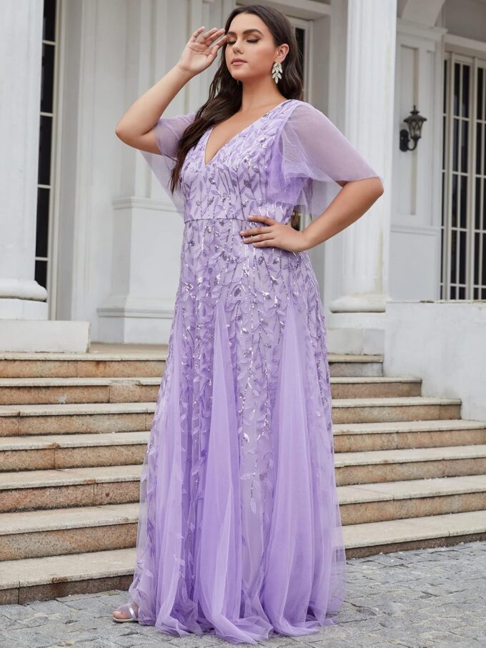 Ever-Pretty Womens Plus Size V-Neck Sequin Emboridery Formal Evening Dresses with Sleeves 00736-DA – Bild 3