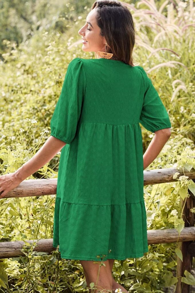 Dokotoo Womens Dresses Summer V Neck Drawstring Embroidered Half Sleeve Mini Dress Boho Dresses for Women 2025 Sundresses – Bild 3