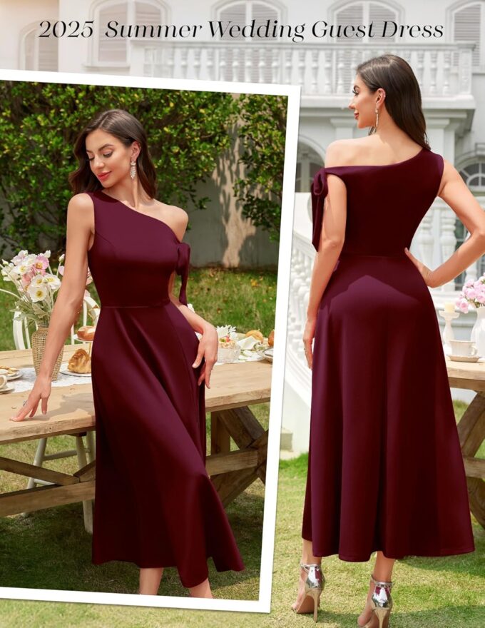 BeryLove Women's Formal Elegant Wedding Guest Dresses One Shoulder A Line Maxi Cocktail Slit Dress – Bild 3