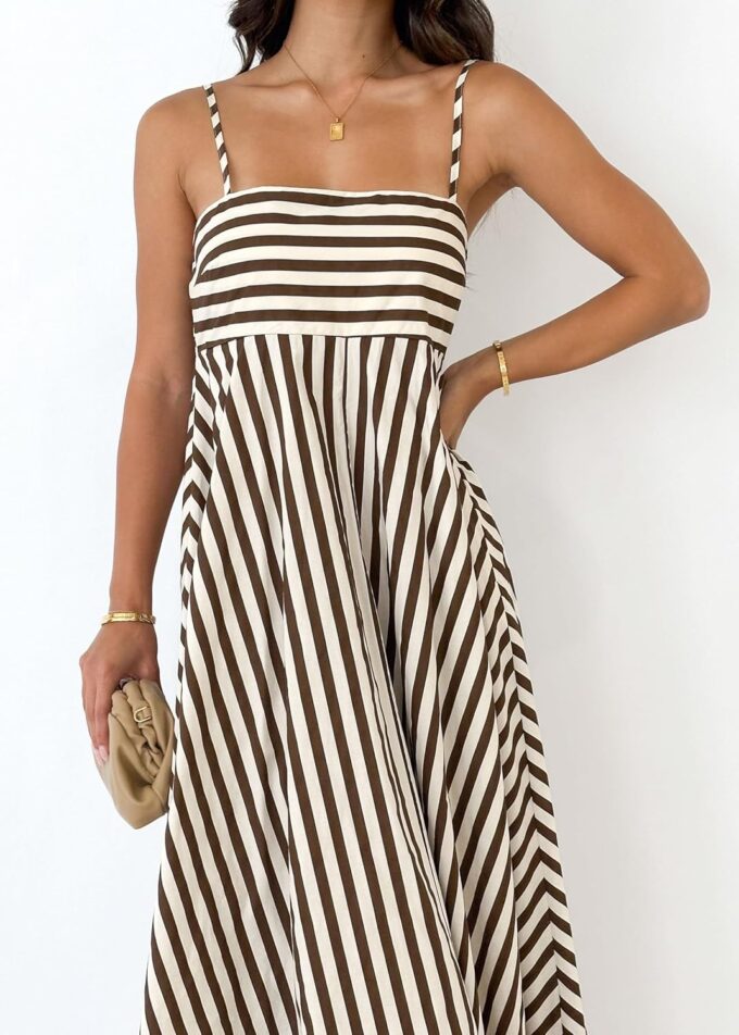 Women Striped Maxi Dress Smocked Backless Spaghetti Strap Long Flowy Dress Sleeveless Boho Aline Sundress – Bild 4