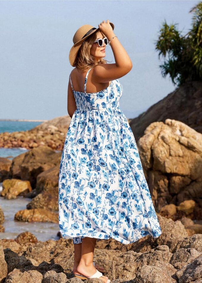 Hanna Nikole Women‘s Plus Size Casual Spaghetti Straps Bohemian Maxi Dress V Neck Flowy Dress with Pockets – Bild 4