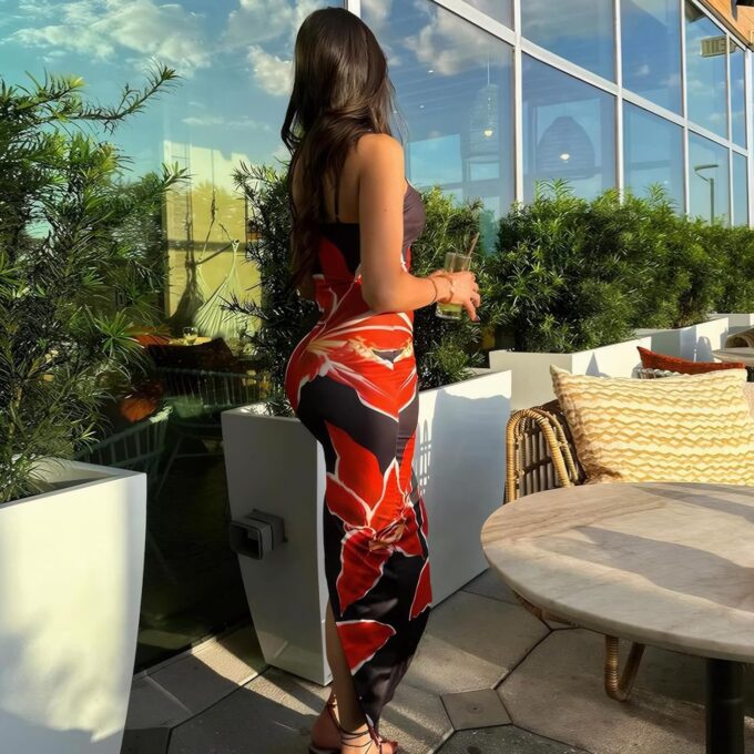 Womens Summer Casual Floral Dresses Spaghetti Strap Bodycon Maxi Beach Dress Elegant Evening Party Long Dresses – Bild 4