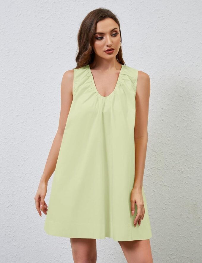 OLAPTA Women Summer Sleeveless Babydoll Mini Tank Dresses Loose Fit Scoop Neck Ruched Short Dress with Pockets Party Clubwear – Bild 4