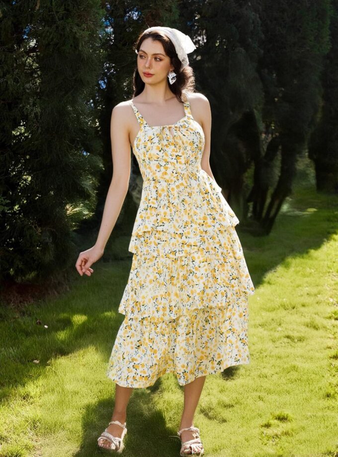 Scarlet Darkness Women's Floral Maxi Dress Summer Wedding Guest Dress Tiered Sleeveless Lace Up Corset Sundress – Bild 2