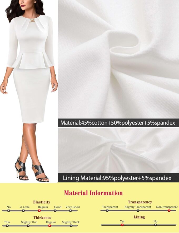 VFSHOW Damen-Bleistiftkleid, plissiert, Rundhalsausschnitt, Schößchen, Büro, Business, Rücken, geteilt, Arbeit, Kirche, schmale Passform, knielang, figurbetontes Bleistiftkleid – Bild 7