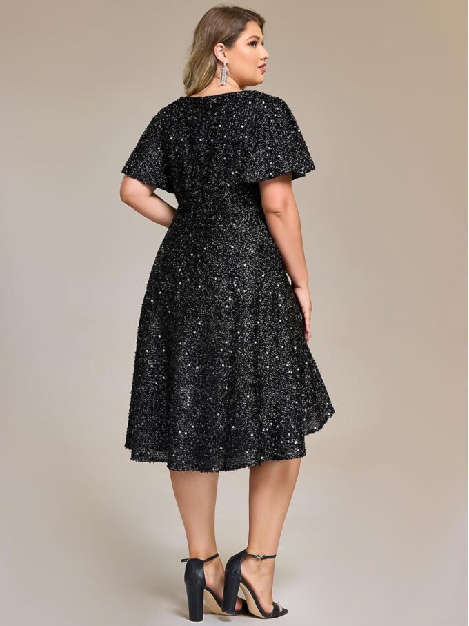 Ever-Pretty Plus Women's V Neck Short Sleeves A-line High Low Sequin Plus Size Formal Wedding Guest Dresses – Bild 2