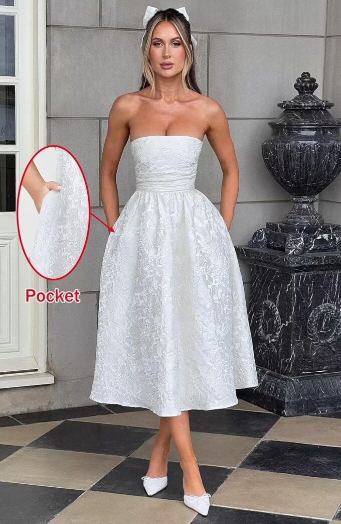 Midi Cocktail Dresses Jacquard Satin Prom Dress Tea Party Dress for Women EEM066 – Bild 2
