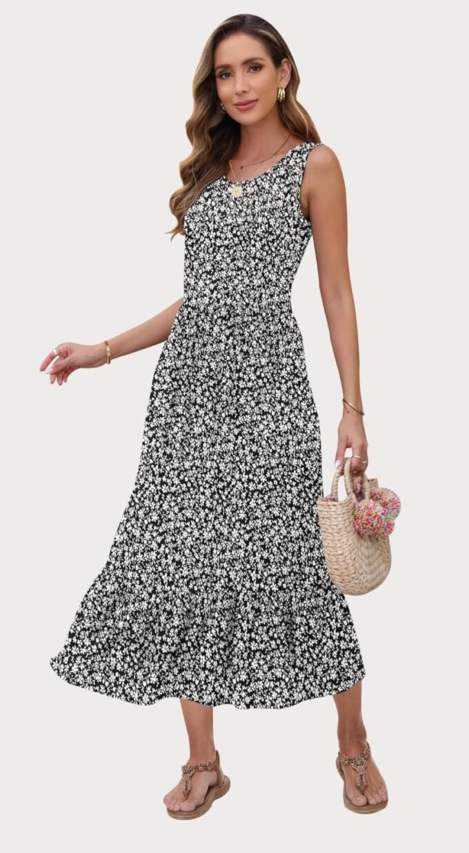 AUSELILY Womens Summer Dresses 2025 Sleeveless Maxi Dress Crewneck Casual Flowy Tiered Sundresses with Pockets – Bild 2