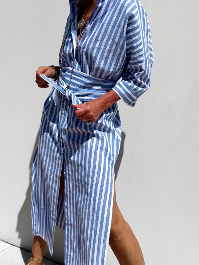 utcoco Womens 2025 Shirt Dress Casual Lapel 3/4 Sleeve Button Down Split Belted Vacation Maxi Dress – Bild 3